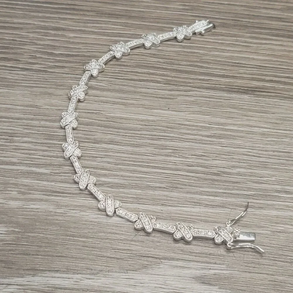QVC Diamonique Sterling Silver CZ Pave Tennis Bracelet 7.25